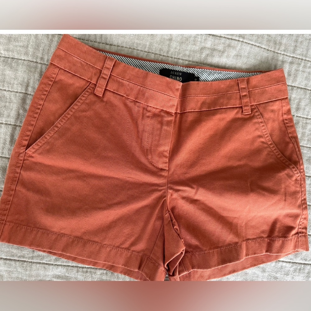 Women’s J.Crew Sz 00 Peach Salmon Pink Red Rust Shorts Chinos Cuffed